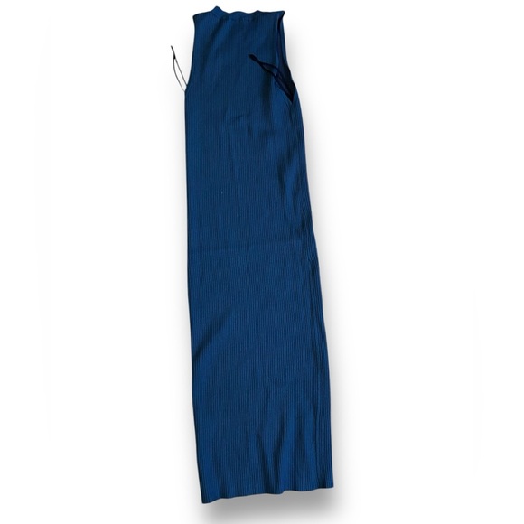 Aritzia Wilfred Dark Gray Blue High Neck Sleeveless Ribbed Maxi Dress Size Small - Picture 5 of 7